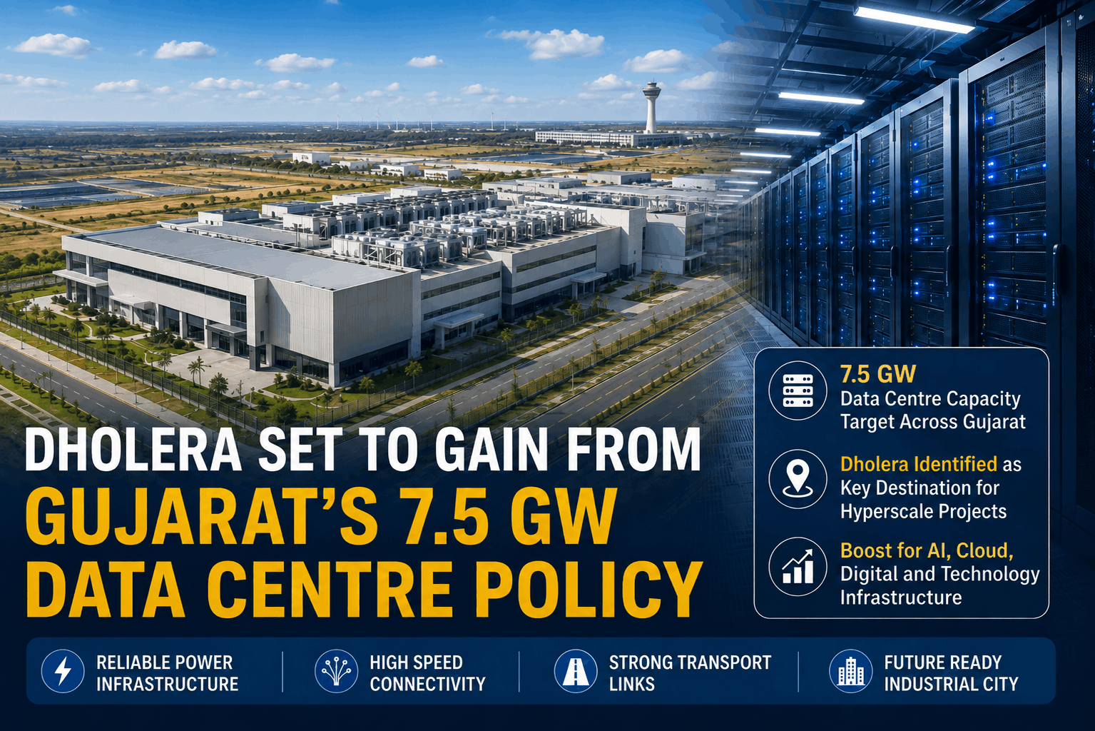 Dholera Set to Gain from Gujarat's 7.5 GW Data Centre Policy
